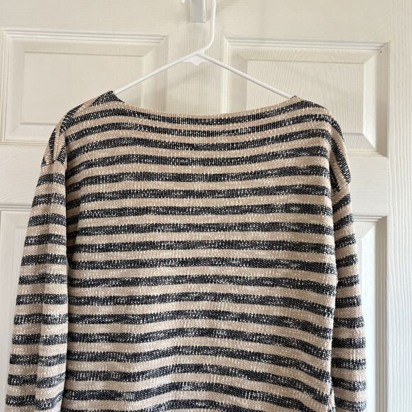 Soft Surroundings Womens Tunic Sweater Size L Striped Textured Black Tan Raw Hem - Picture 8 of 12